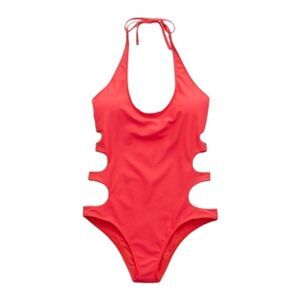 Aerie Cherry‎ Pop Super Scoop One Piece Cut Out Sides Swimsuit Sz M Beach Pool
